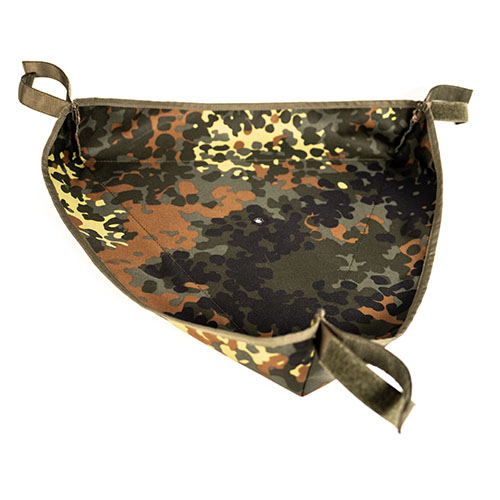 GTS Tripod Basket offers spacious, elevated storage for gear, enhancing stability and quick access, made from durable fabric in Flecktarn or Stone Grey Olive.